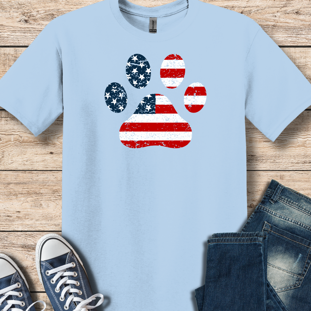 American Flag Paw Print Tee