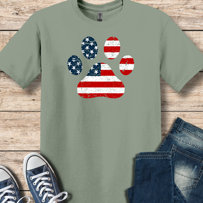 American Flag Paw Print Tee