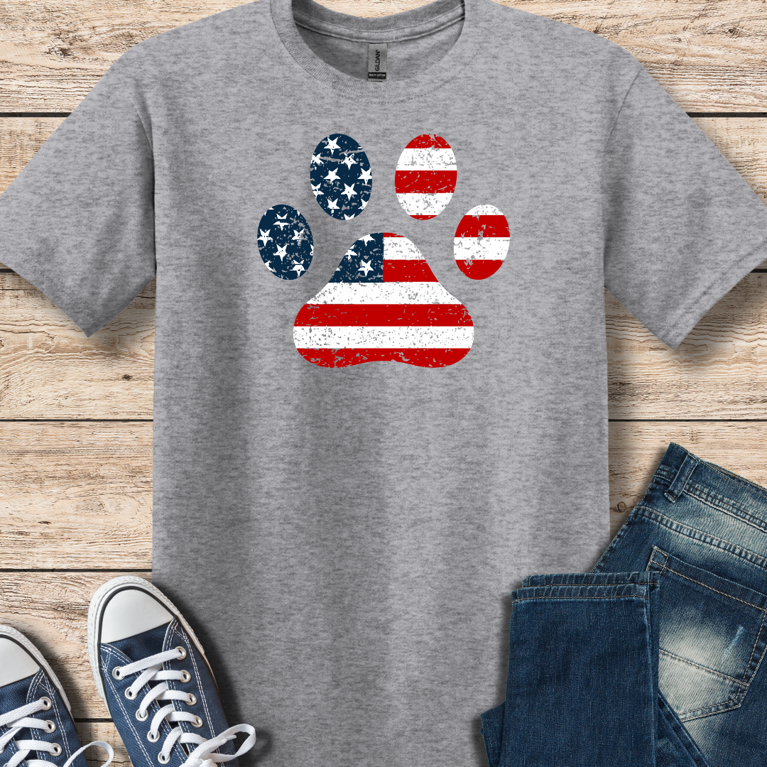 American Flag Paw Print Tee