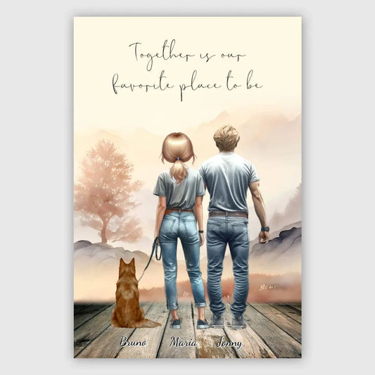 Customizer Matte Vertical Posters / Default / 8x12 inch Couple & Dog Personalized Poster - Together is our favorite place to be