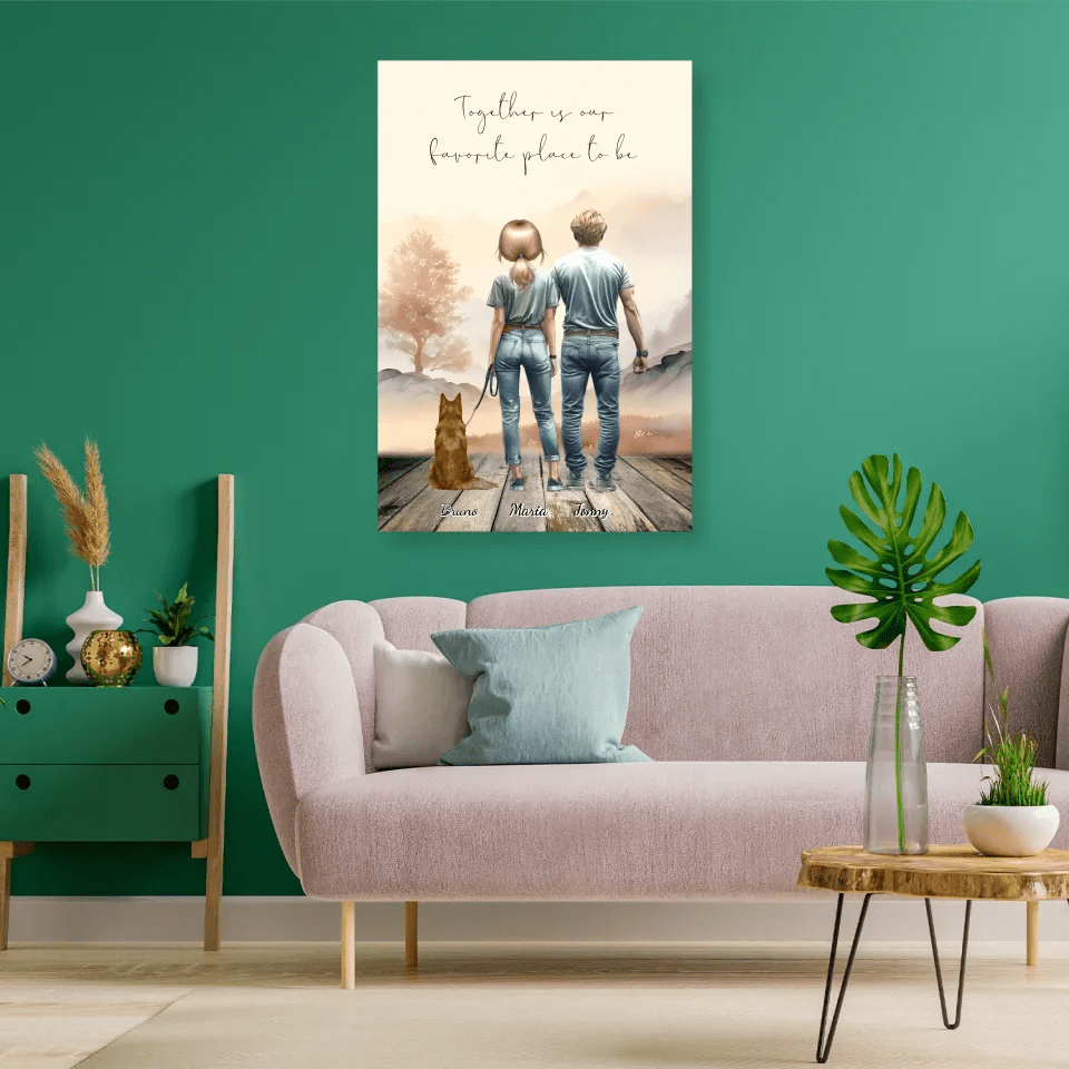 Customizer Couple & Dog Personalized Poster - Together is our favorite place to be