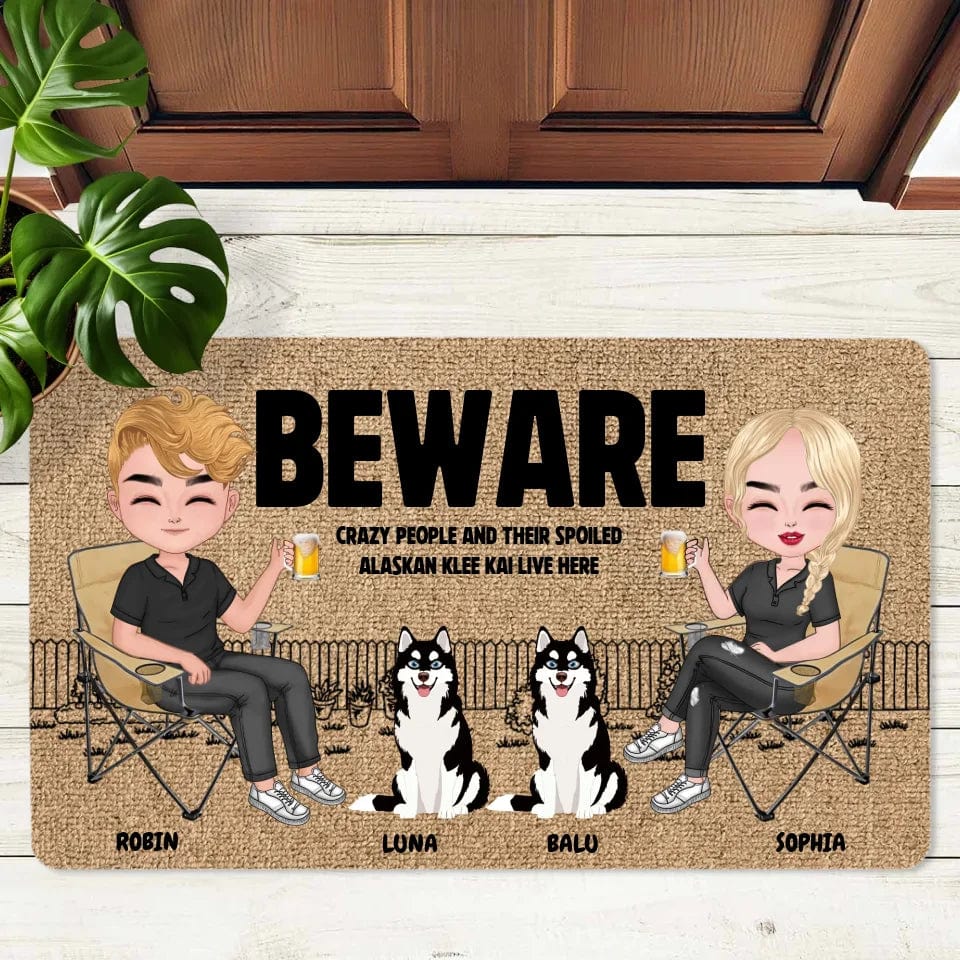 Customizer Personalized Doormat / Default / 18'' × 30'' Crazy Human & Spoiled Alaskan Klee Kai -Personalized Doormat