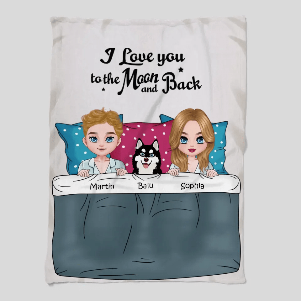 Customizer I Love you to the Moon and Back Personalized Dog Couple Blanket