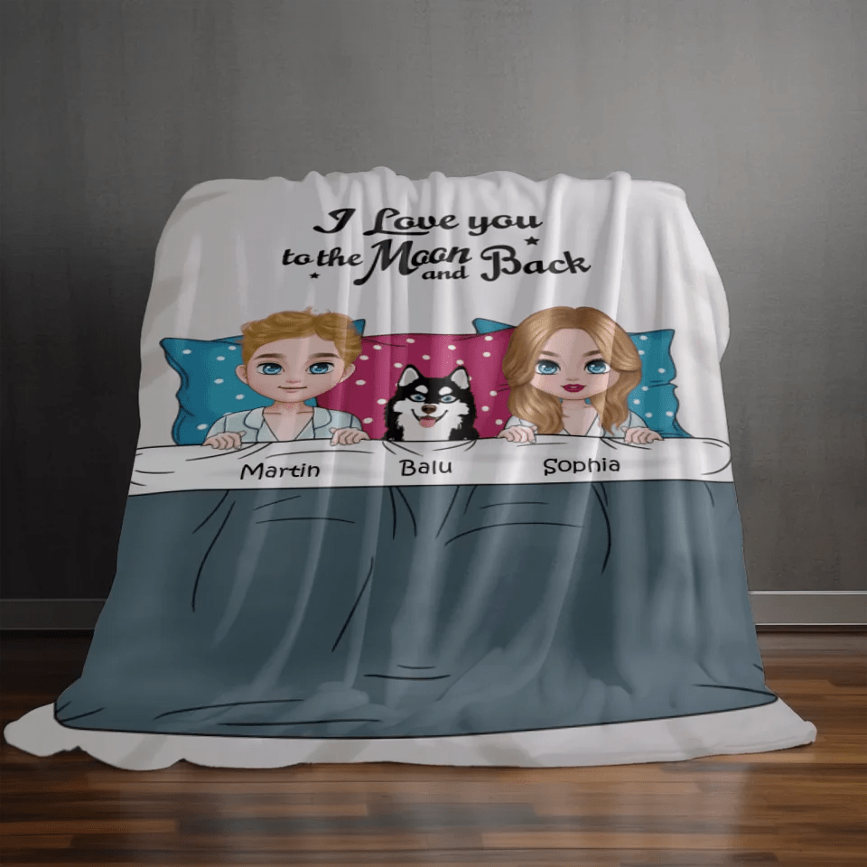 Customizer I Love you to the Moon and Back Personalized Dog Couple Blanket