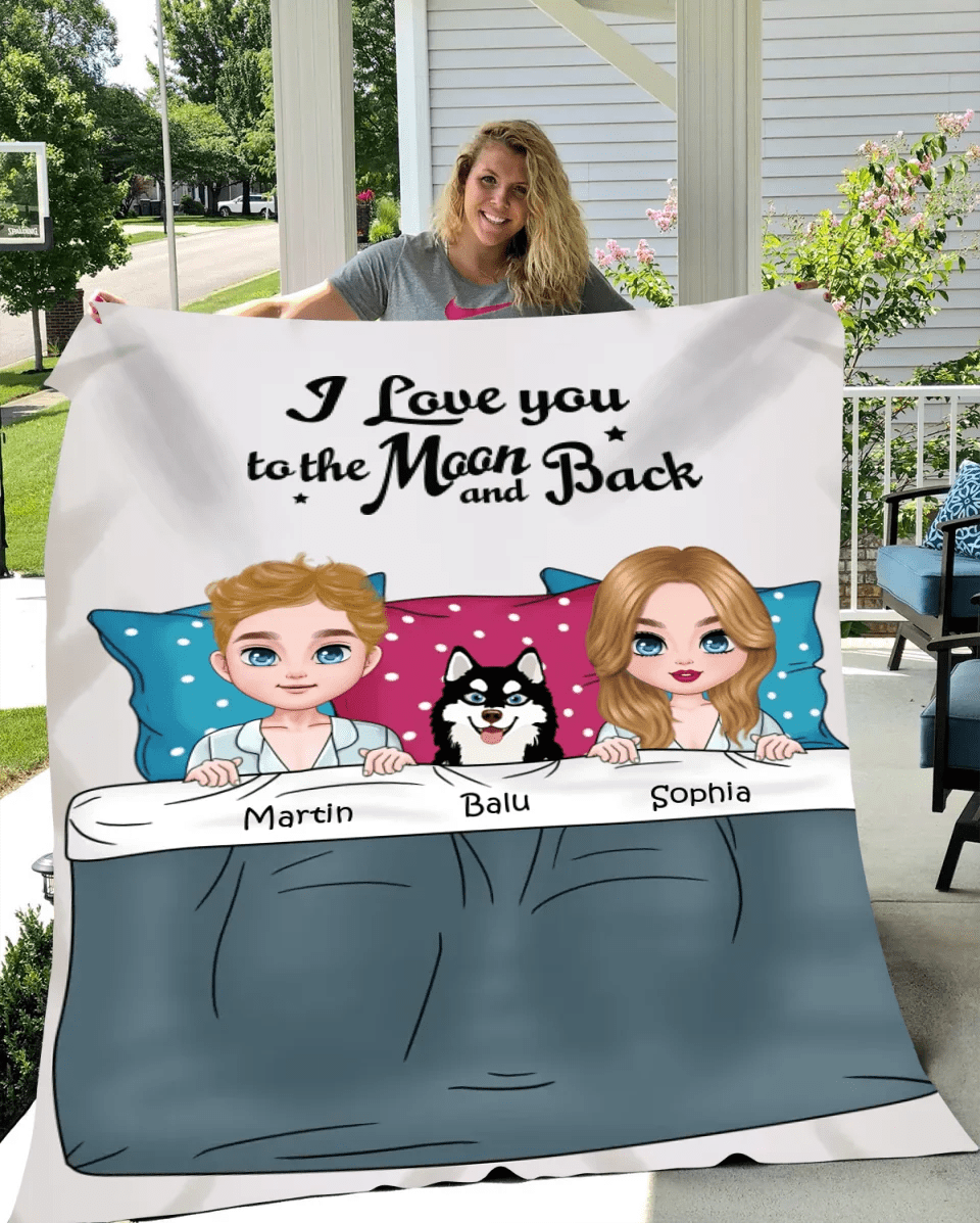 Customizer I Love you to the Moon and Back Personalized Dog Couple Blanket