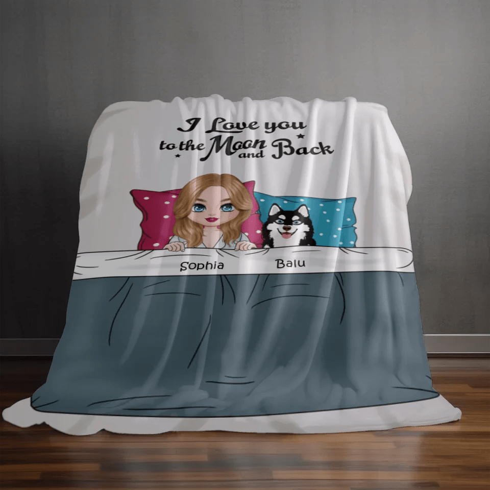 Customizer I Love you to the Moon and Back Personalized Dog Mom Blanket