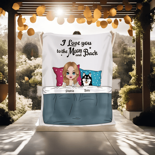 Customizer Sherpa Fleece Blanket / Default / 50" × 60" I Love you to the Moon and Back Personalized Dog Mom Blanket