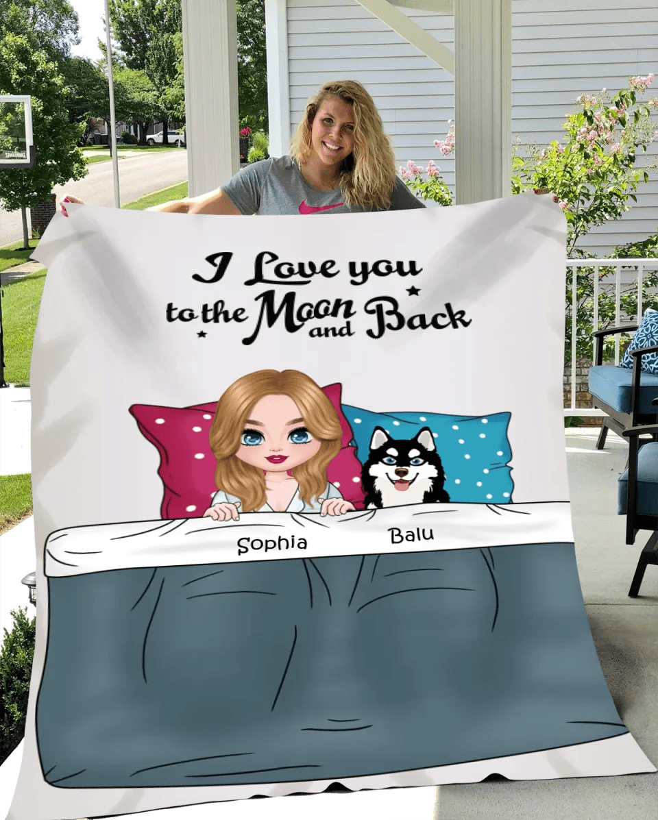 Customizer I Love you to the Moon and Back Personalized Dog Mom Blanket