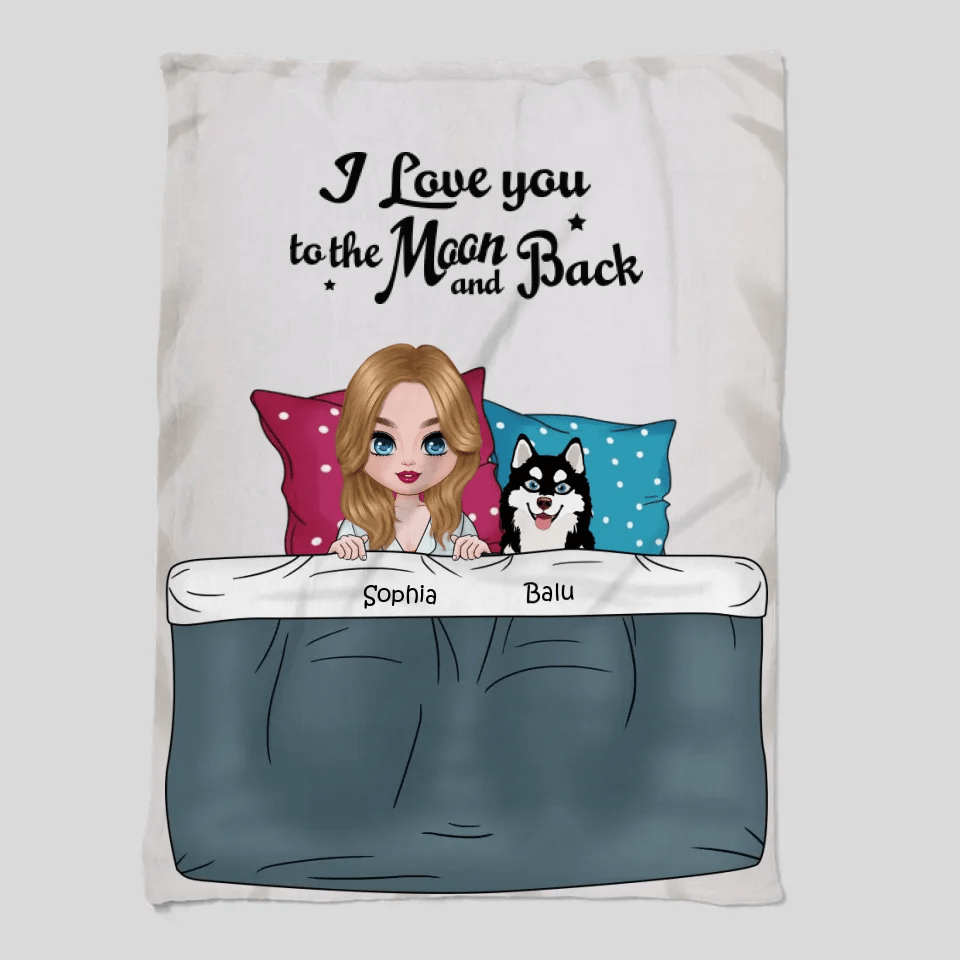 Customizer I Love you to the Moon and Back Personalized Dog Mom Blanket