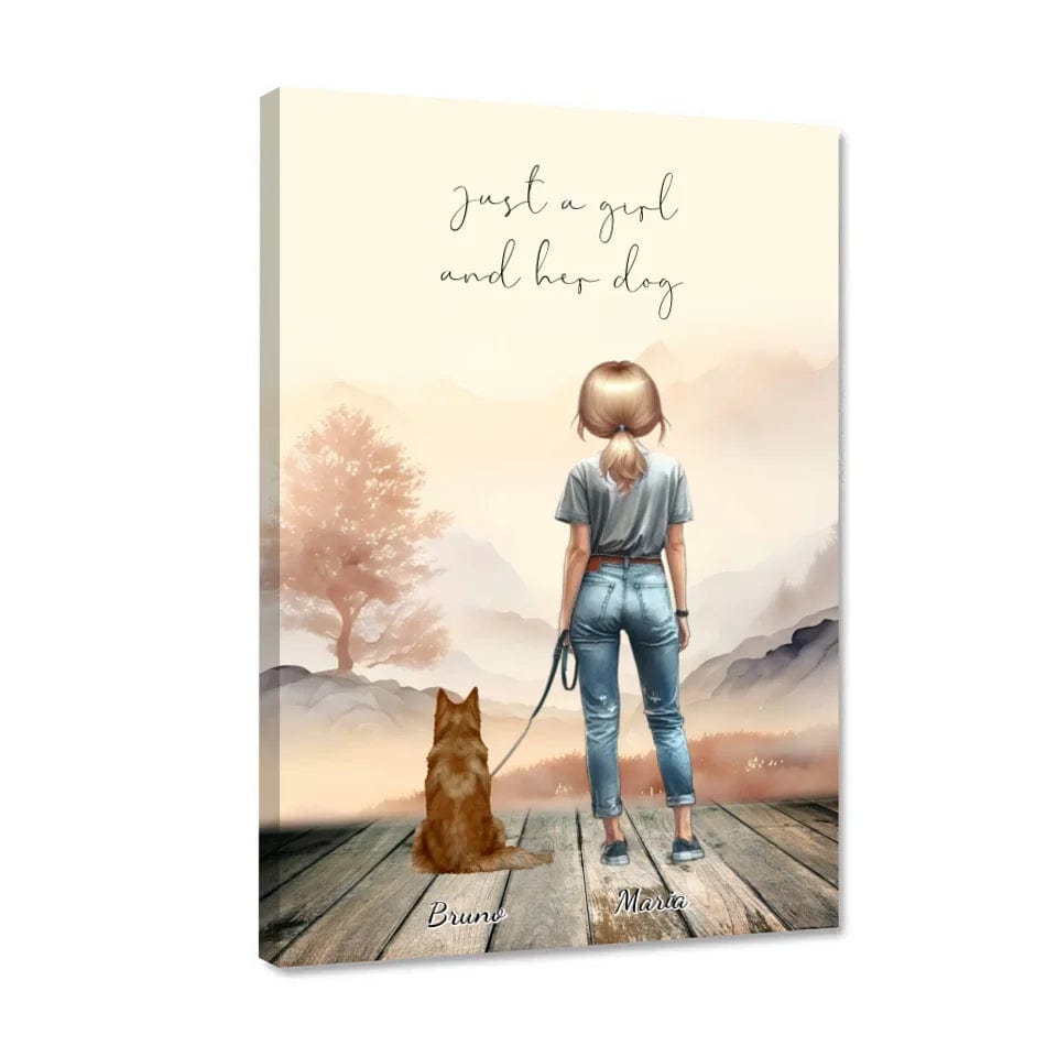 Customizer Matte Canvas, Stretched, 1.25" / Default / 12″ x 18″ (Vertical) / 1.25" Just a girl and her dog - Personalized Canvas