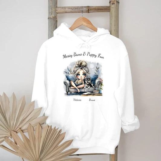 Customizer Unisex Heavy Blend™ Hooded Sweatshirt / White / S Messy Buns & Klee Kai Puppy Fun - Personalized Hoodie