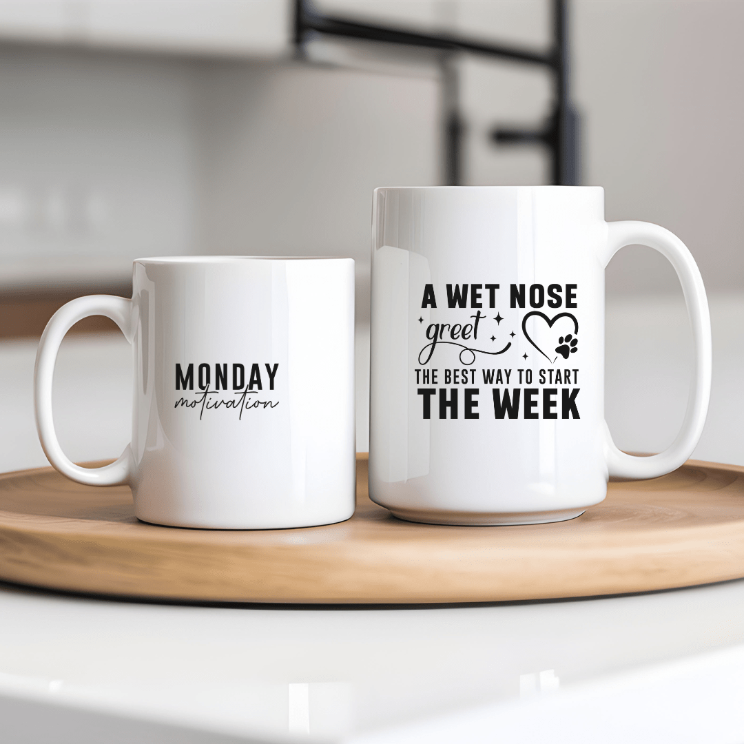 Mug Ceramic Mug, A Wet Nose Monday Motivation Black (11oz, 15oz)