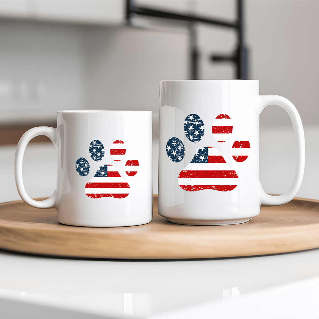 Mug Ceramic Mug, American Flag Paw (11oz, 15oz)