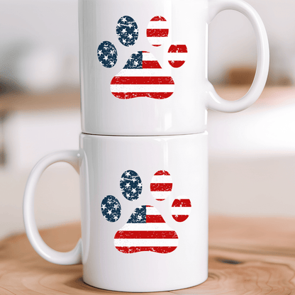 Mug 11oz Ceramic Mug, American Flag Paw (11oz, 15oz)