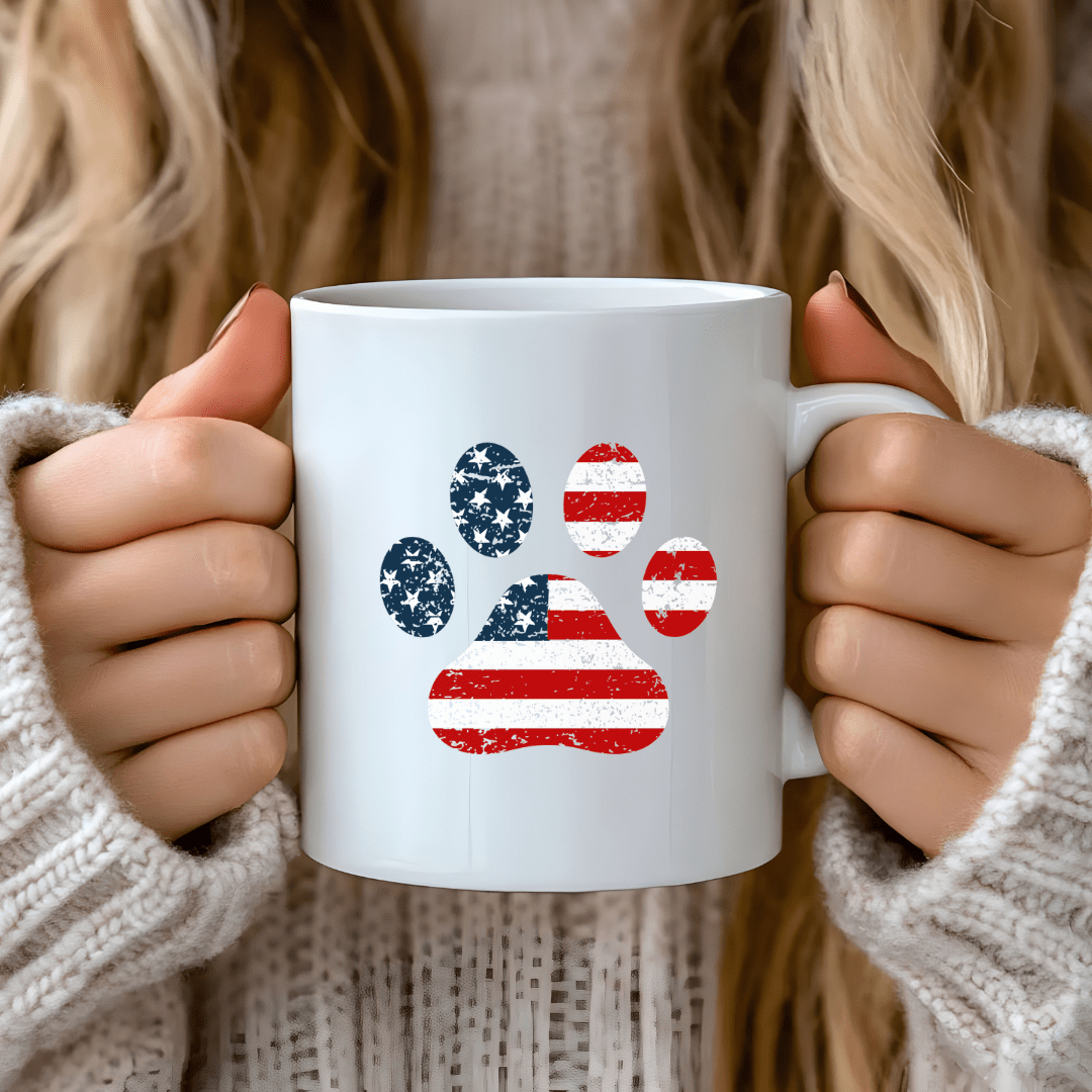 Mug Ceramic Mug, American Flag Paw (11oz, 15oz)