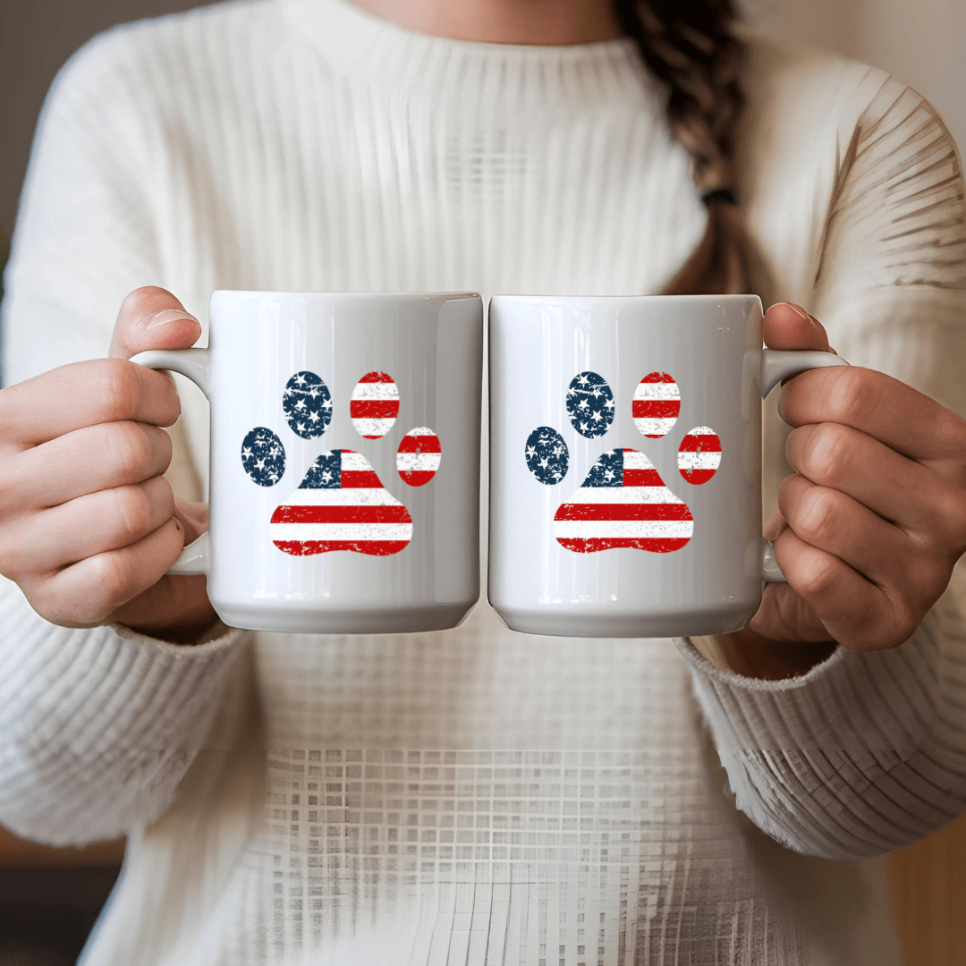 Mug 15oz Ceramic Mug, American Flag Paw (11oz, 15oz)