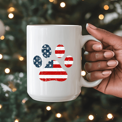 Mug Ceramic Mug, American Flag Paw (11oz, 15oz)