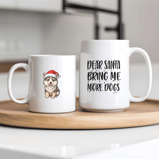 Mug Ceramic Mug, Dear Santa Bring Me More Dogs Black (11oz, 15oz)