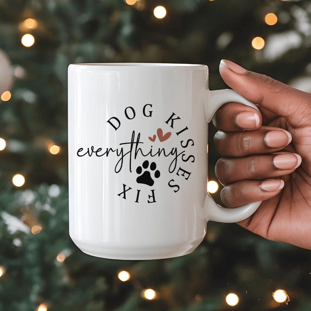 Mug Ceramic Mug, Dog Kisses Fix Everything (11oz, 15oz)