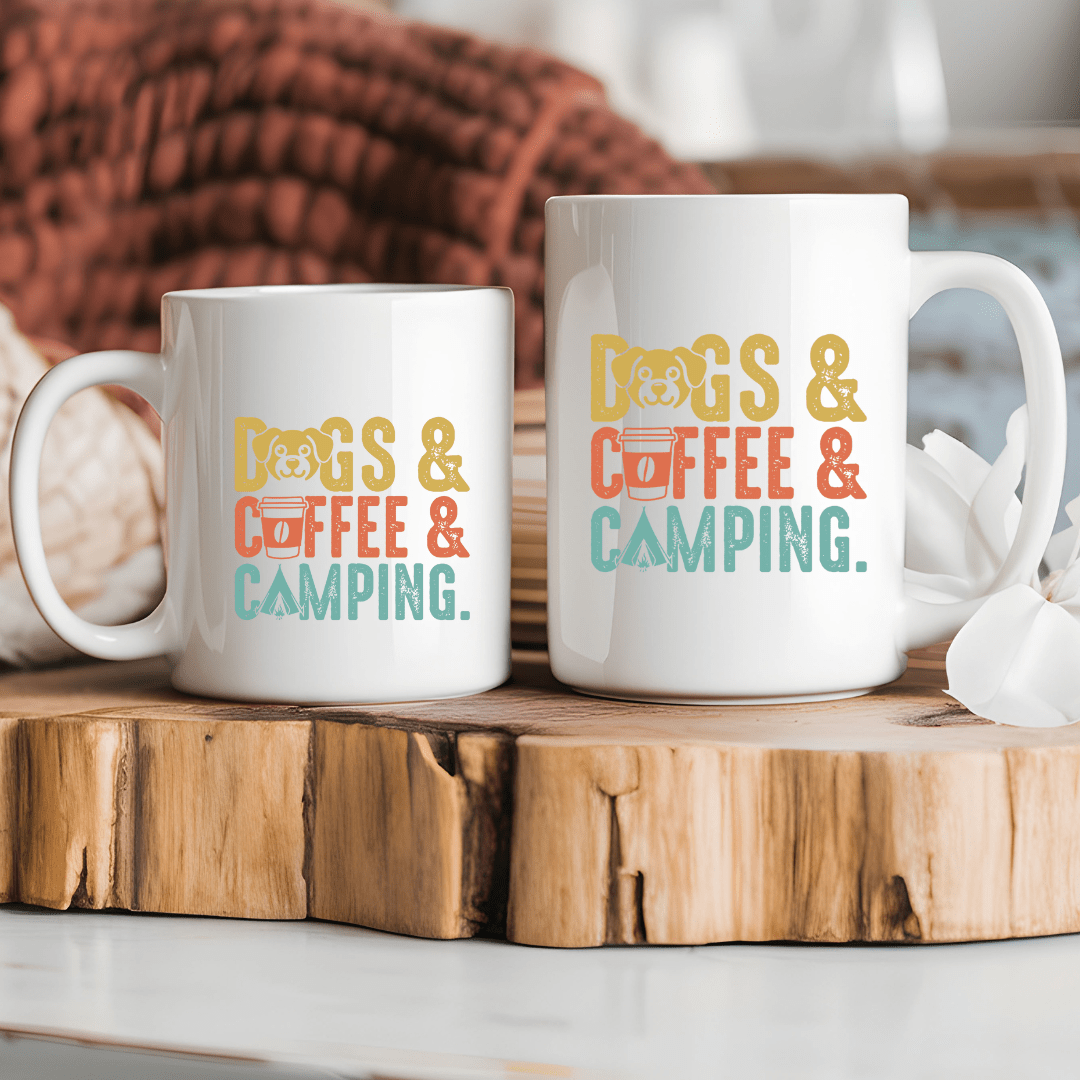 Mug Ceramic Mug, Dogs Coffee & Camping (11oz, 15oz)