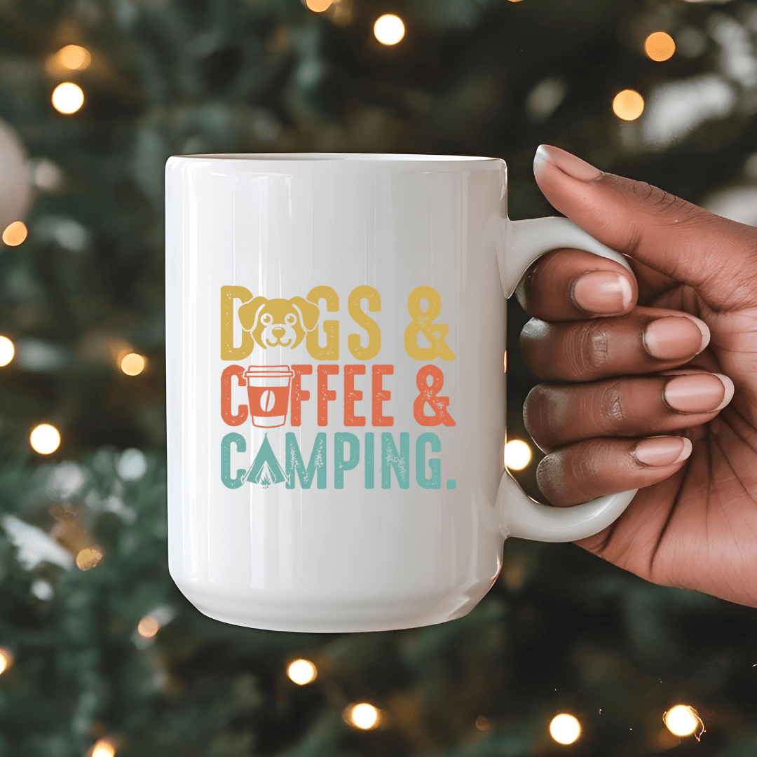 Mug Ceramic Mug, Dogs Coffee & Camping (11oz, 15oz)