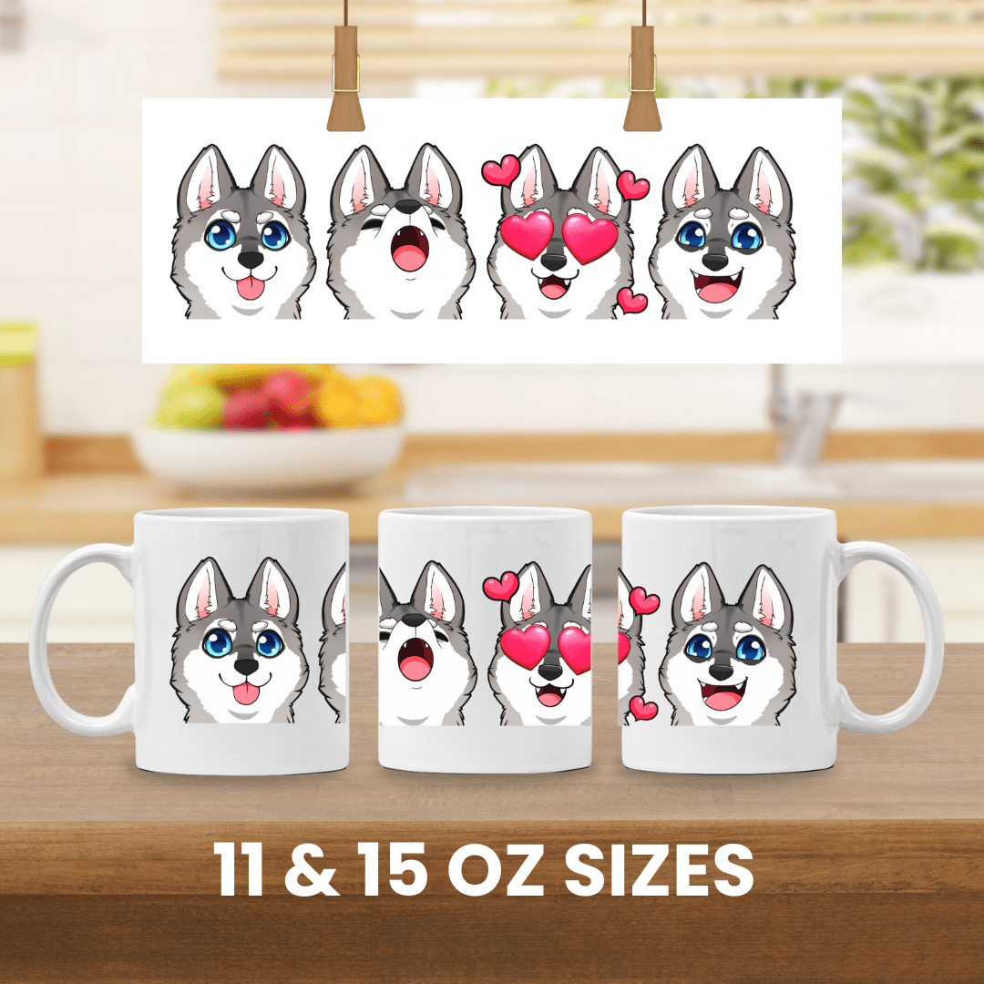 Mug Ceramic Mug, Klee Kai Emoji Style G/W (11oz, 15oz)