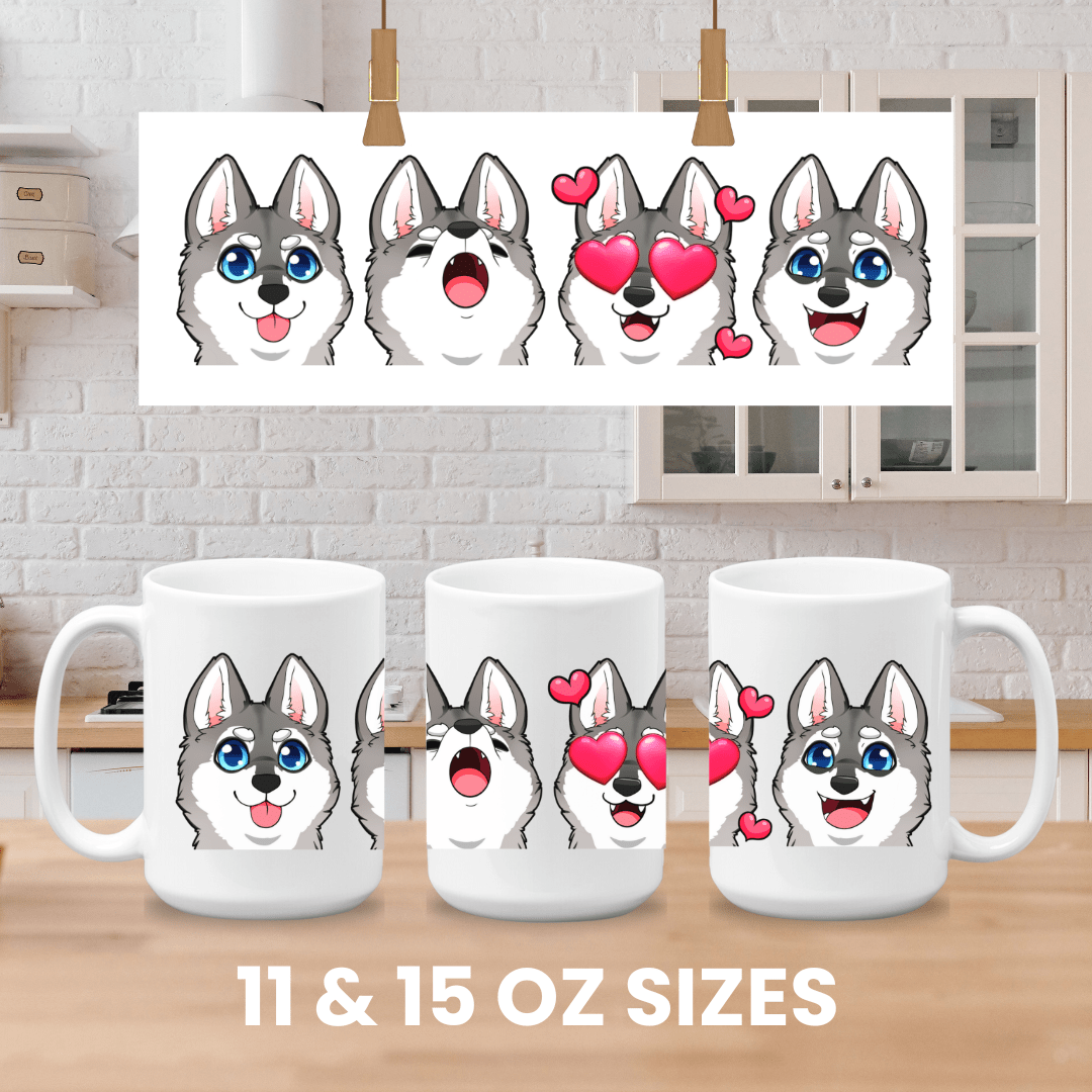 Mug Ceramic Mug, Klee Kai Emoji Style G/W (11oz, 15oz)