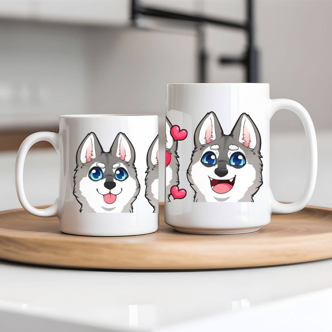 Mug Ceramic Mug, Klee Kai Emoji Style G/W (11oz, 15oz)