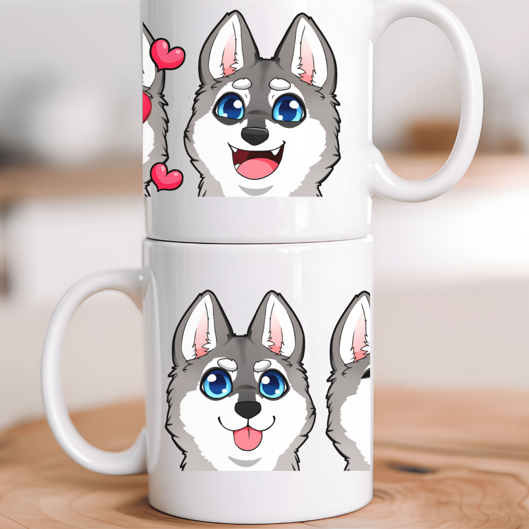 Mug Ceramic Mug, Klee Kai Emoji Style G/W (11oz, 15oz)