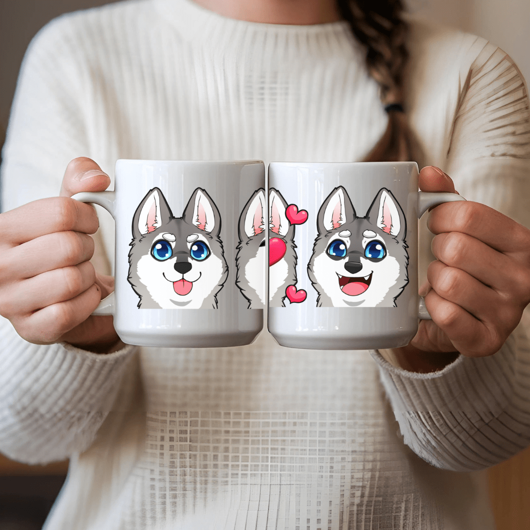 Mug Ceramic Mug, Klee Kai Emoji Style G/W (11oz, 15oz)