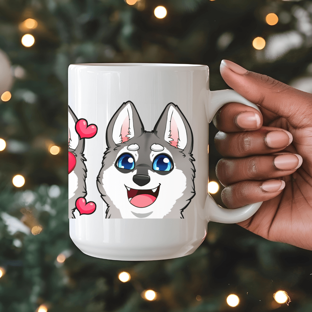 Mug Ceramic Mug, Klee Kai Emoji Style G/W (11oz, 15oz)