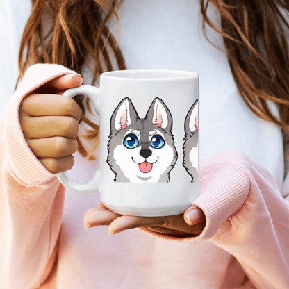 Mug 15oz Ceramic Mug, Klee Kai Emoji Style G/W (11oz, 15oz)