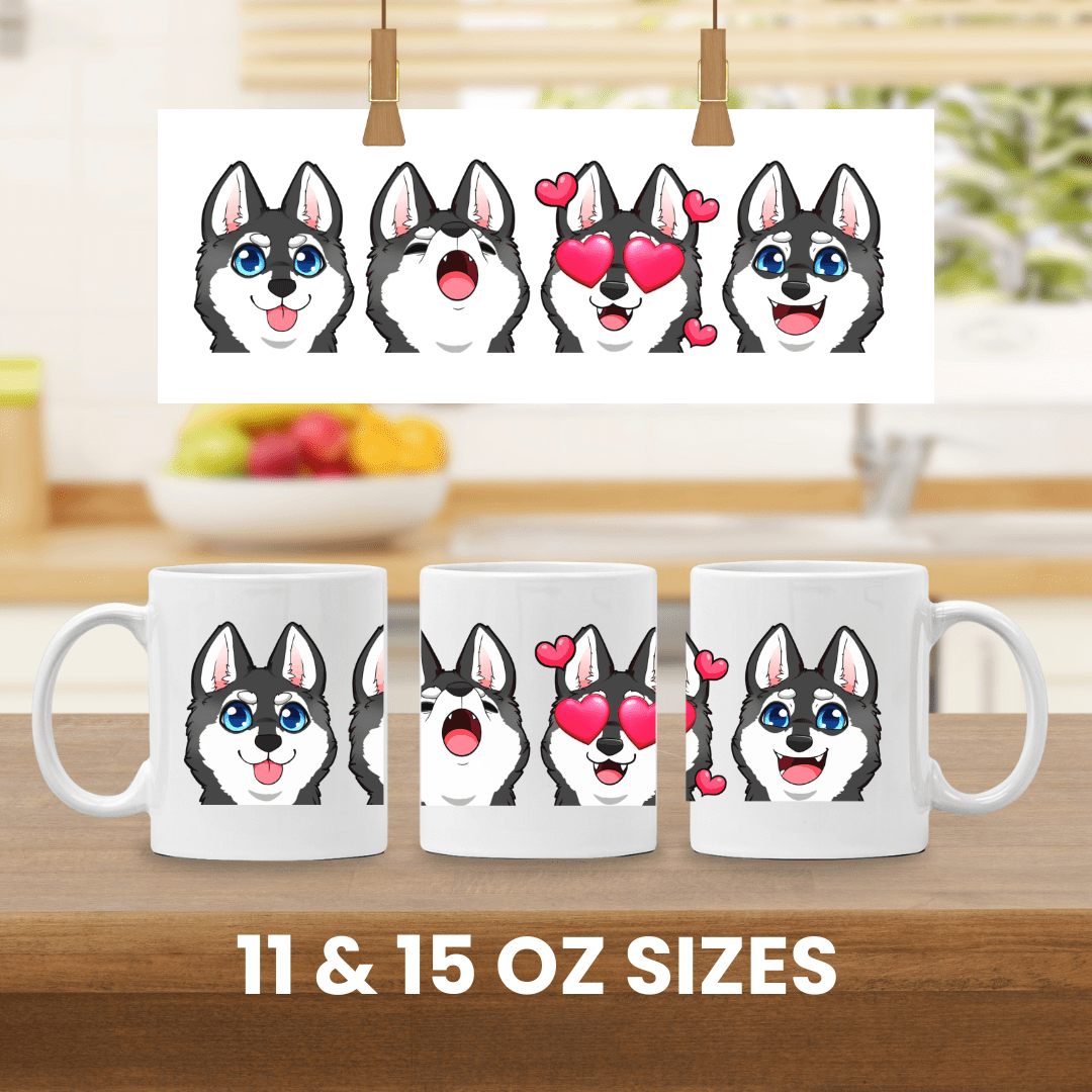 Mug Ceramic Mug, Klee Kai Emoji Style Mug B/W (11oz, 15oz)