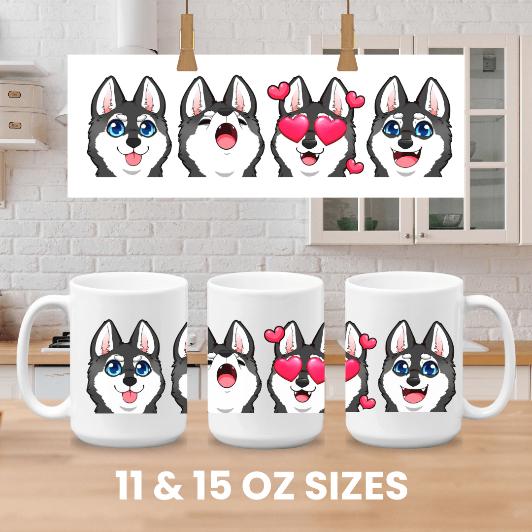 Mug Ceramic Mug, Klee Kai Emoji Style Mug B/W (11oz, 15oz)