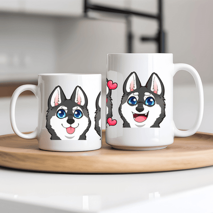 Mug Ceramic Mug, Klee Kai Emoji Style Mug B/W (11oz, 15oz)