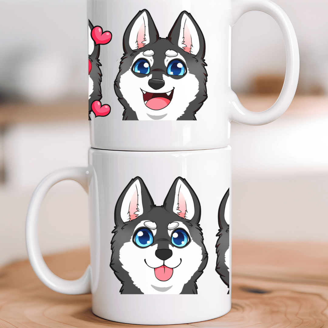 Mug Ceramic Mug, Klee Kai Emoji Style Mug B/W (11oz, 15oz)