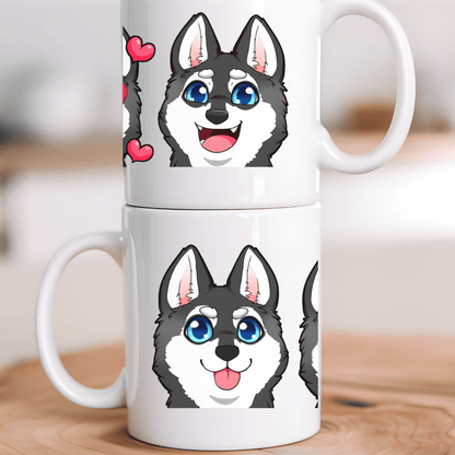 Mug Ceramic Mug, Klee Kai Emoji Style Mug B/W (11oz, 15oz)