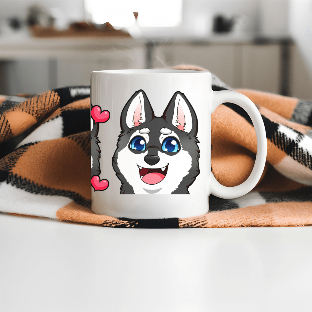 Mug Ceramic Mug, Klee Kai Emoji Style Mug B/W (11oz, 15oz)