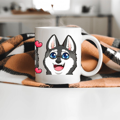 Mug Ceramic Mug, Klee Kai Emoji Style Mug B/W (11oz, 15oz)