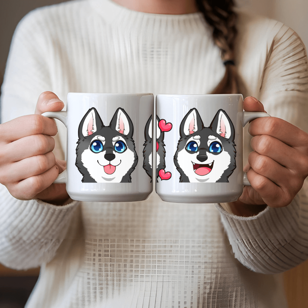 Mug Ceramic Mug, Klee Kai Emoji Style Mug B/W (11oz, 15oz)