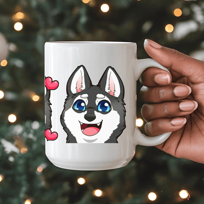 Mug Ceramic Mug, Klee Kai Emoji Style Mug B/W (11oz, 15oz)