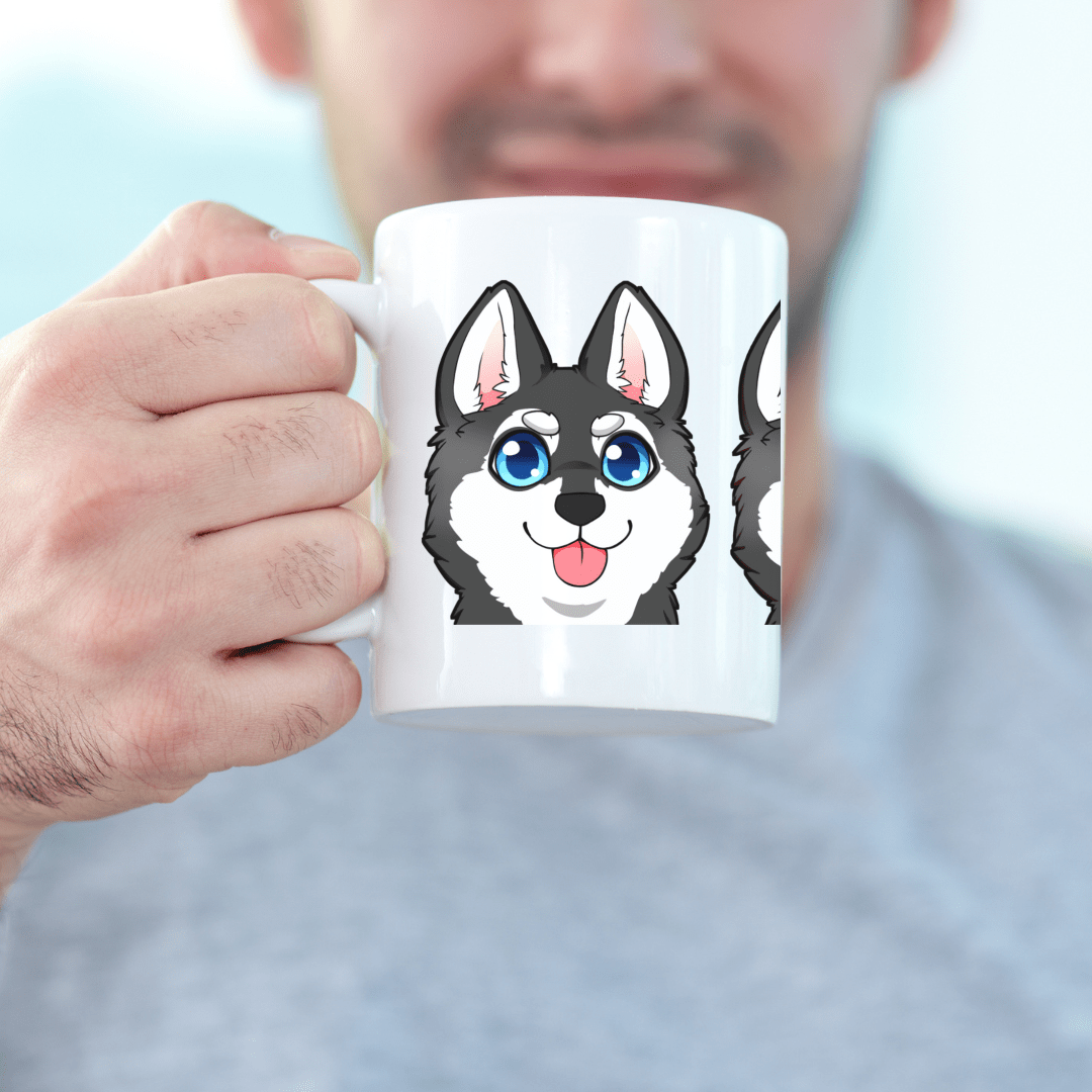 Mug 11oz Ceramic Mug, Klee Kai Emoji Style Mug B/W (11oz, 15oz)