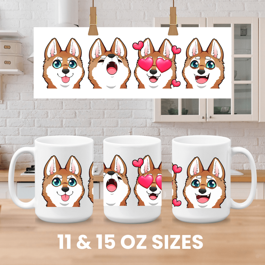 Mug Ceramic Mug, Klee Kai Emoji Style R/W (11oz, 15oz)