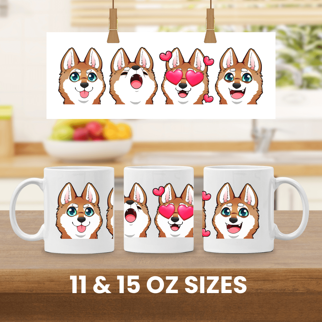 Mug Ceramic Mug, Klee Kai Emoji Style R/W (11oz, 15oz)