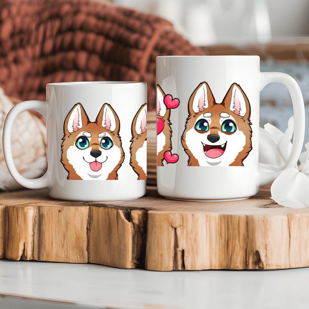 Mug Ceramic Mug, Klee Kai Emoji Style R/W (11oz, 15oz)