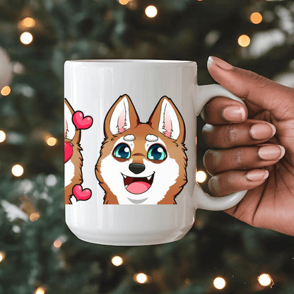 Mug Ceramic Mug, Klee Kai Emoji Style R/W (11oz, 15oz)