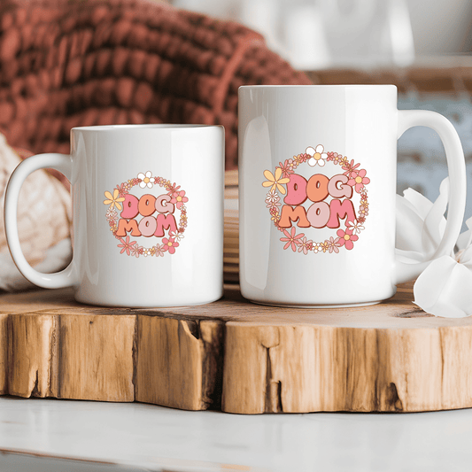 Mug Ceramic Mug, Retro Flower Dog Mom (11oz, 15oz)