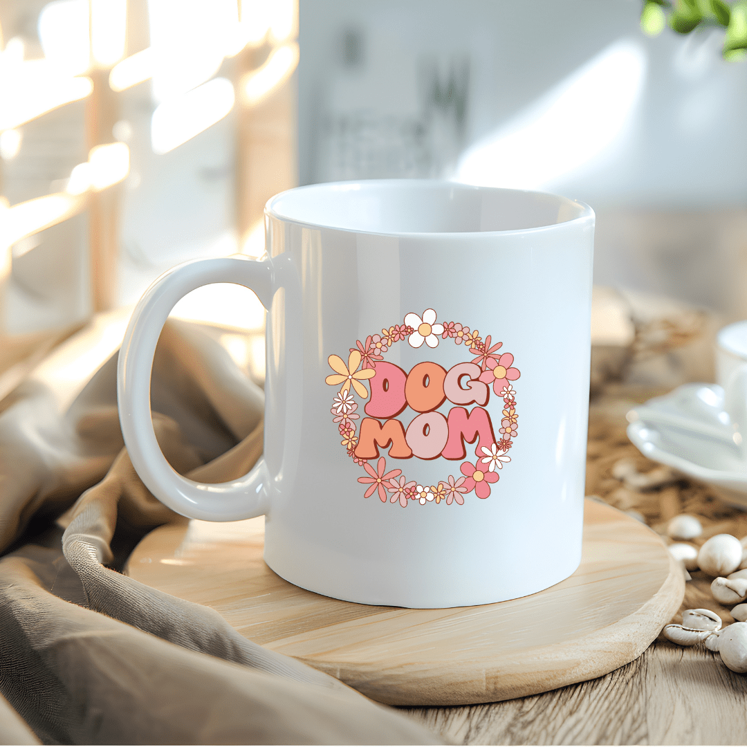 Mug Ceramic Mug, Retro Flower Dog Mom (11oz, 15oz)