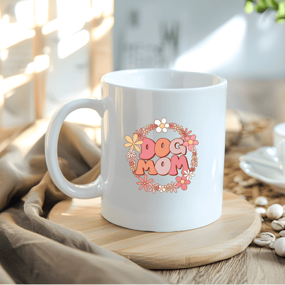 Mug Ceramic Mug, Retro Flower Dog Mom (11oz, 15oz)