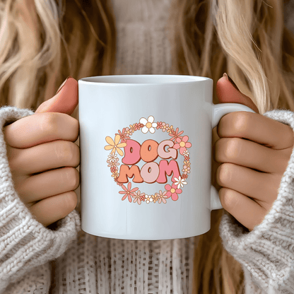 Mug Ceramic Mug, Retro Flower Dog Mom (11oz, 15oz)